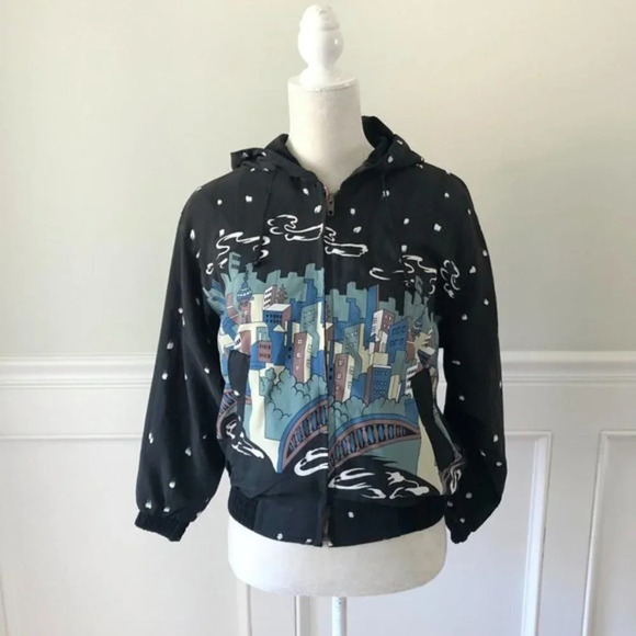 Volleys Sport Cityscape Printed Jacket Windbreaker Hoodie S - Picture 2 of 5